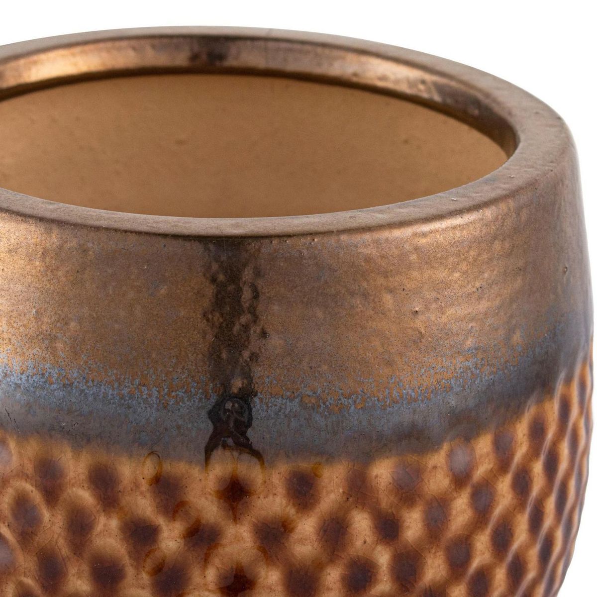 JUST HOME COLLECTION - Maceta Kura Color Tabaco/Dorado 16x13x