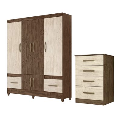Combo Ropero 6 Puertas 2 Cajones 165x47x204cm + Cmoda 4 cajones