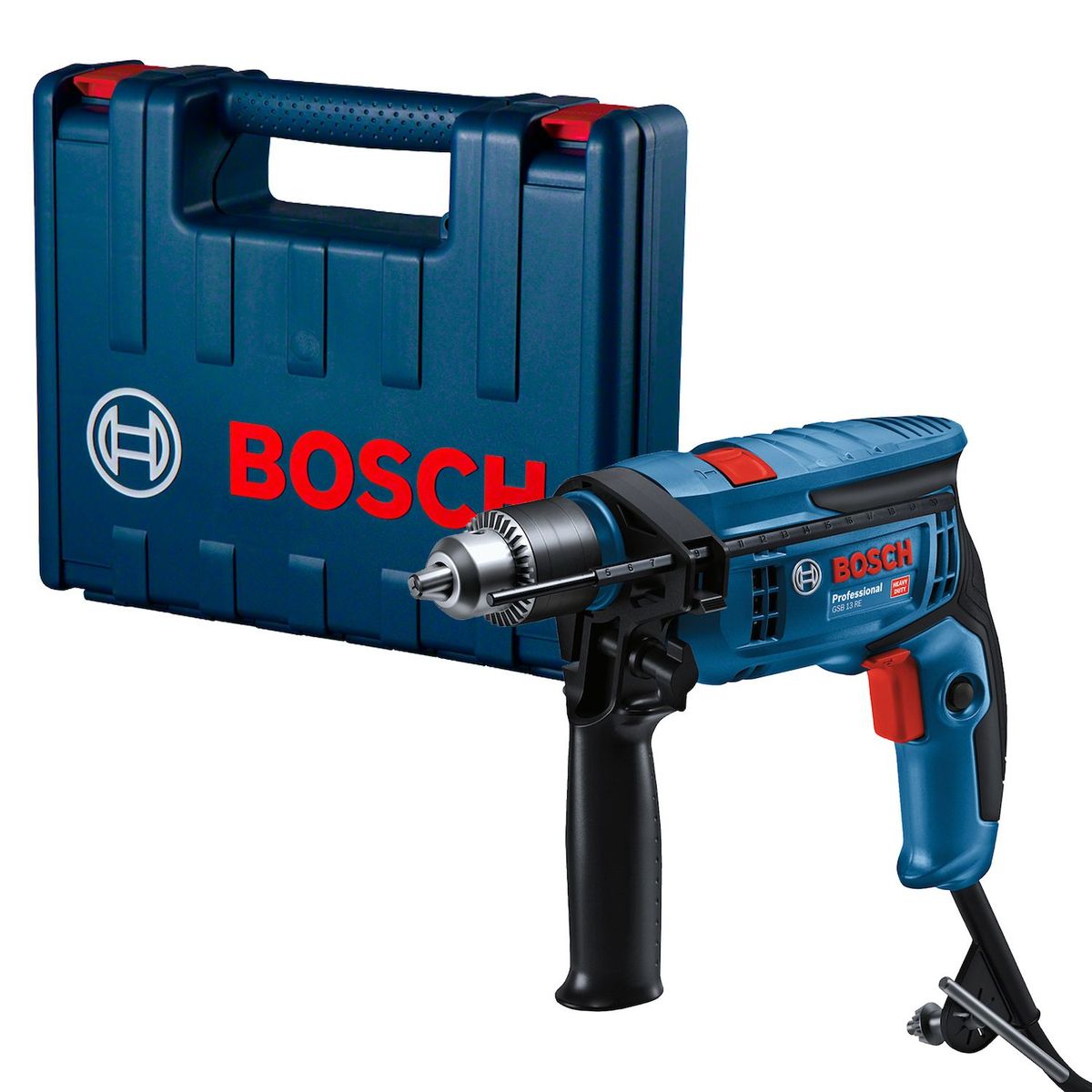 BOSCH - Taladro Percutor Eléctrico Bosch 1/2" 750W GSB 13 RE + Set de 41 Piezas Bosch + Maletín Bosch