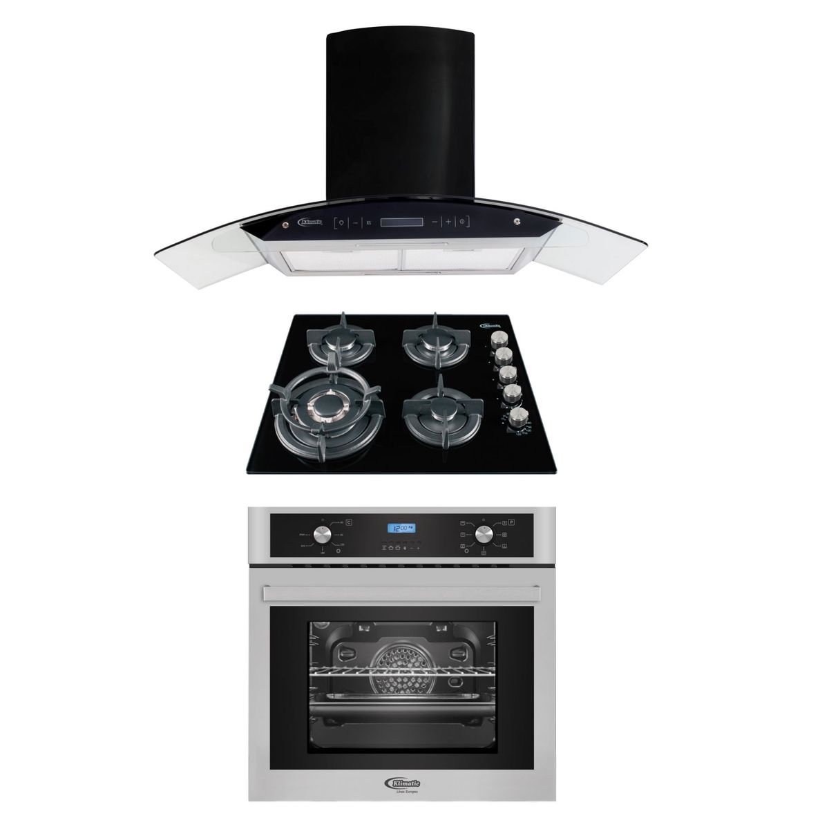 KLIMATIC - Tricombo Klimatic Cocina Empotrable 4 Hornillas Gia + Campana Decorativa 90cm Venezia + Horno Eléctrico 62 Lt Gamma B