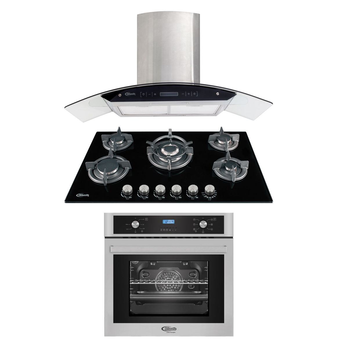 KLIMATIC - Tricombo Klimatic Cocina Empotrable5 Hornillas Gina + Campana Decorativa 90cm Venezia IX + Horno Eléctrico 62 Lt Gamma B