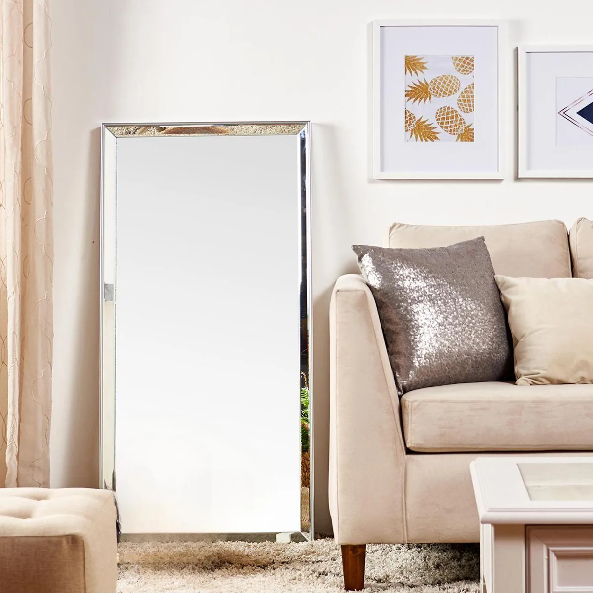 JUST HOME COLLECTION - Espejo Decorativo Rectangular Doble Bisel Plateado 120x60cm