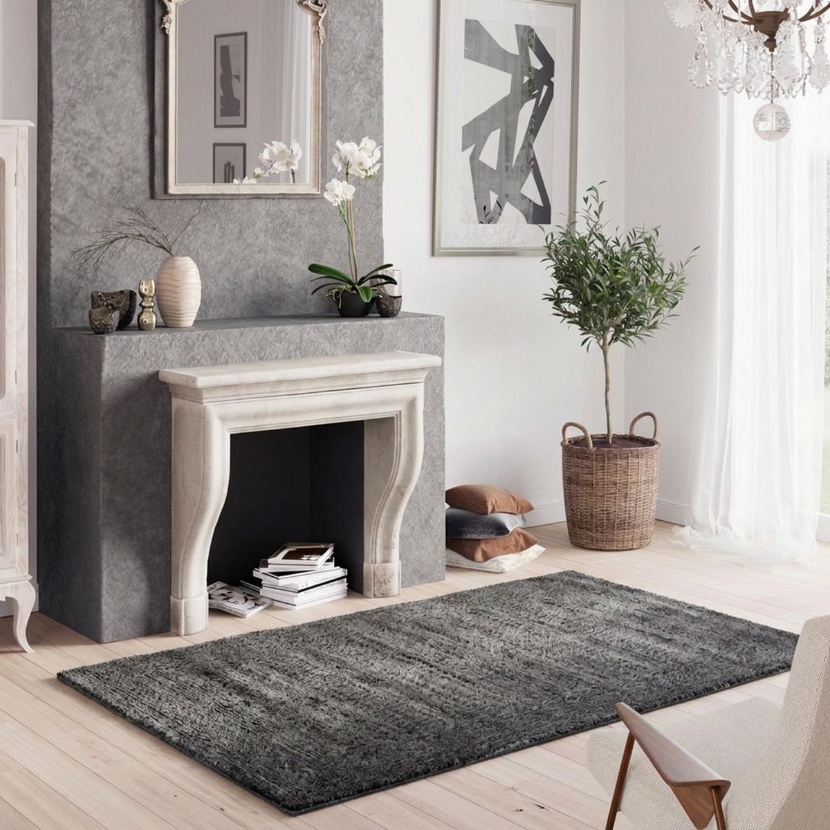 JUST HOME COLLECTION - Alfombra Rectangular Touch Shaggy 60x115cm Gris