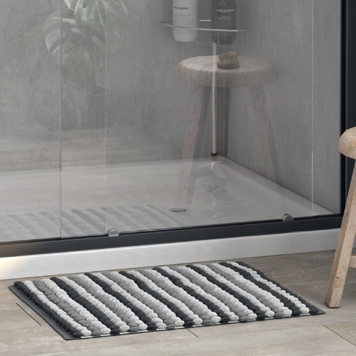 JUST HOME COLLECTION - Piso de Baño Rectangular de Algodón Cube 40x60cm Gris