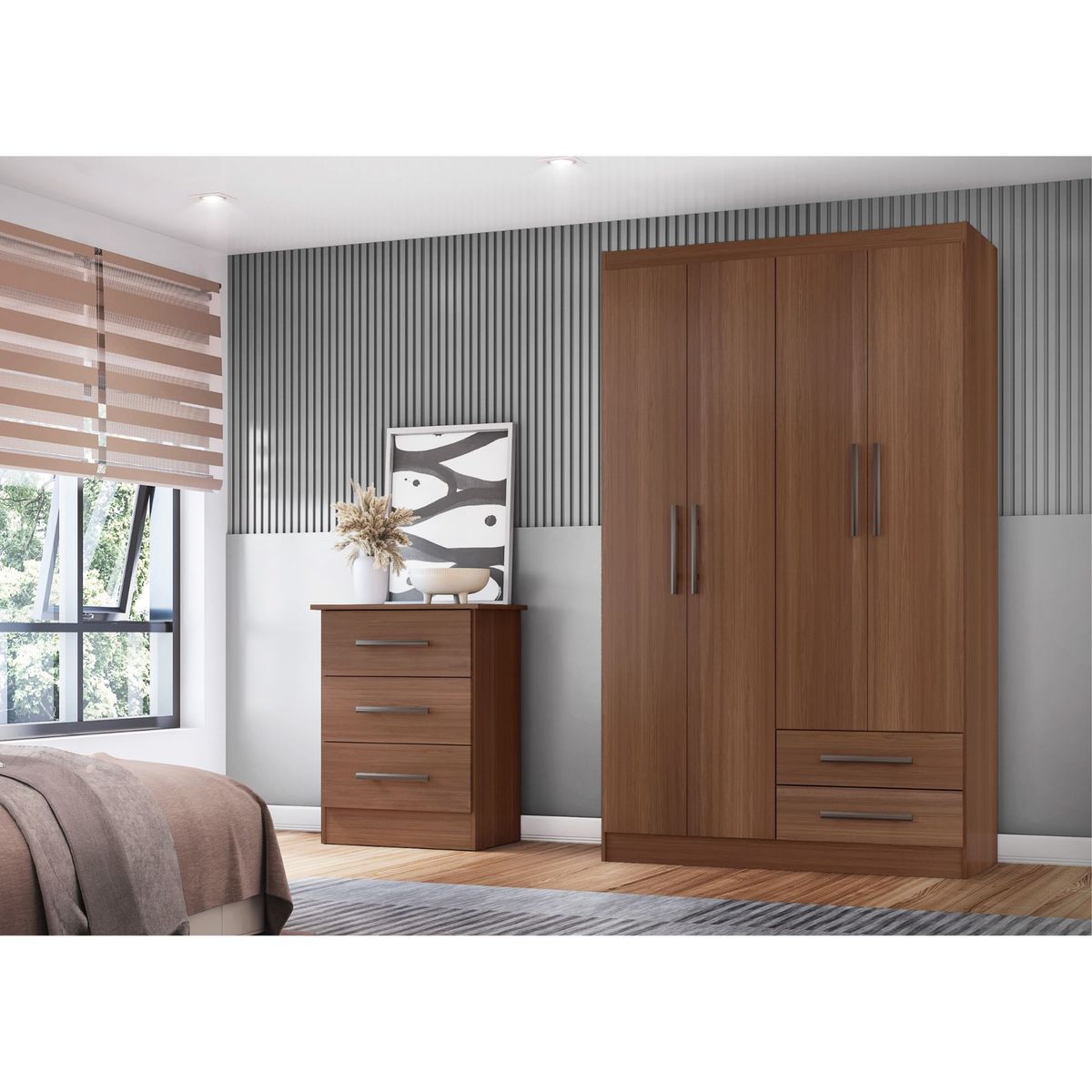 CASA BONITA - Ropero 4 Puertas 2 Cajones 109x47x183cm