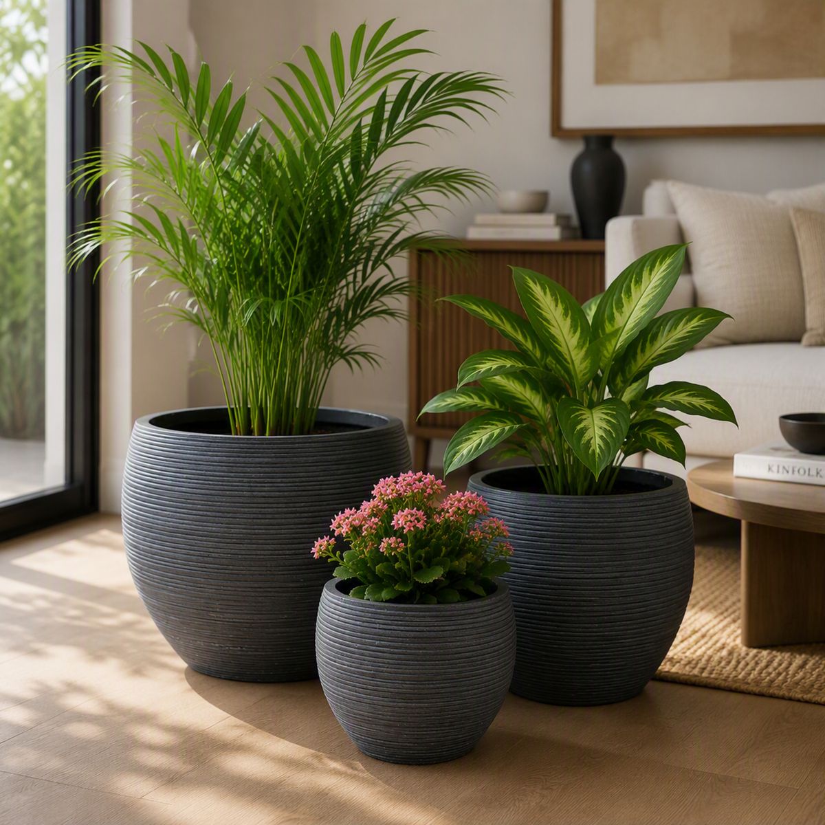 JUST HOME COLLECTION - Set 3 Maceteros Stripe Gris 50x38x