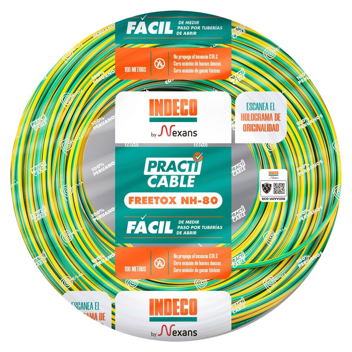 INDECO - Cable NH-80 450/750V 2.5mm Amarillo/Verde 100 Metros