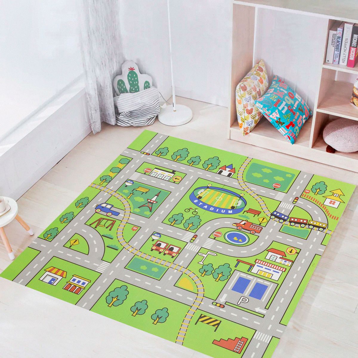 JUST HOME COLLECTION - Piso De Goma Cuadrado Diseño Pista 60x60cm 4Pzs