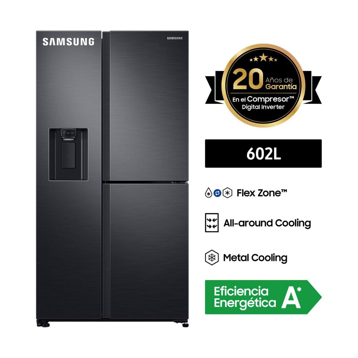 SAMSUNG - Refrigeradora Samsung Side by Side 2 Puertas 602 Litros RS65R5691B4/PE