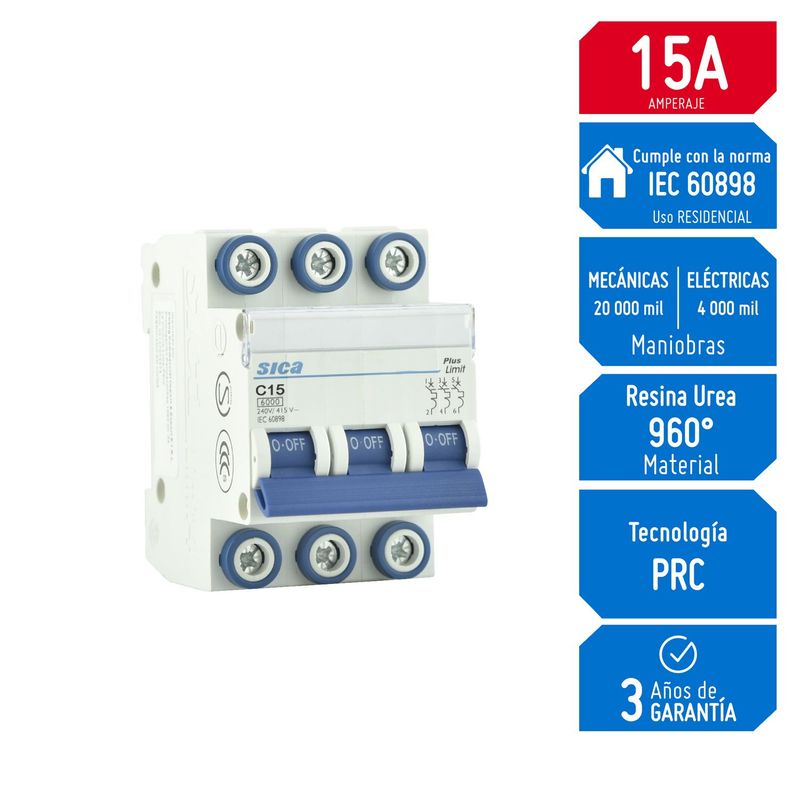 SICA - Interruptor Termomagnético 3x15A Sica
