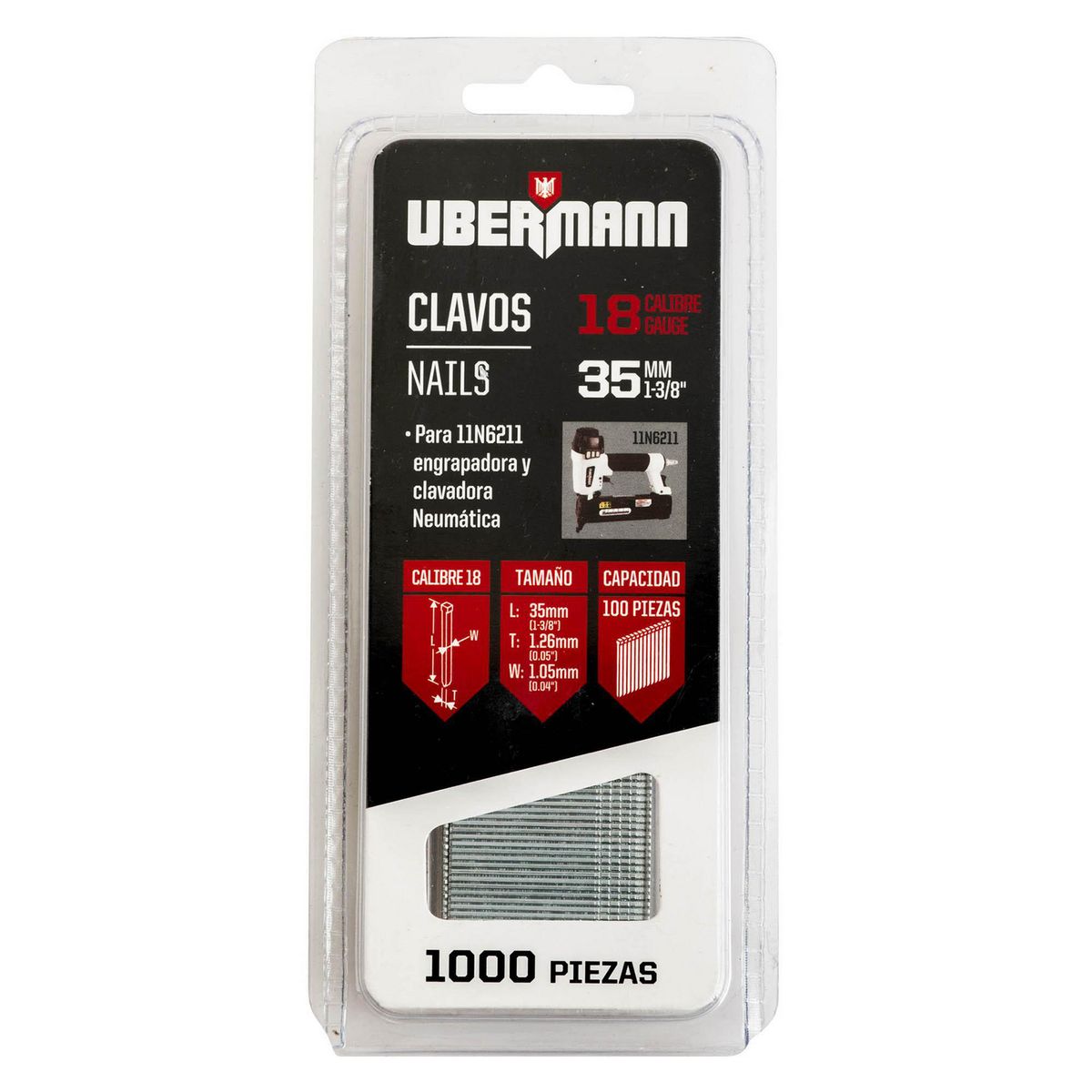 UBERMANN - Clavos Acero 35mm Cal18 1000 Pzs Ubermann