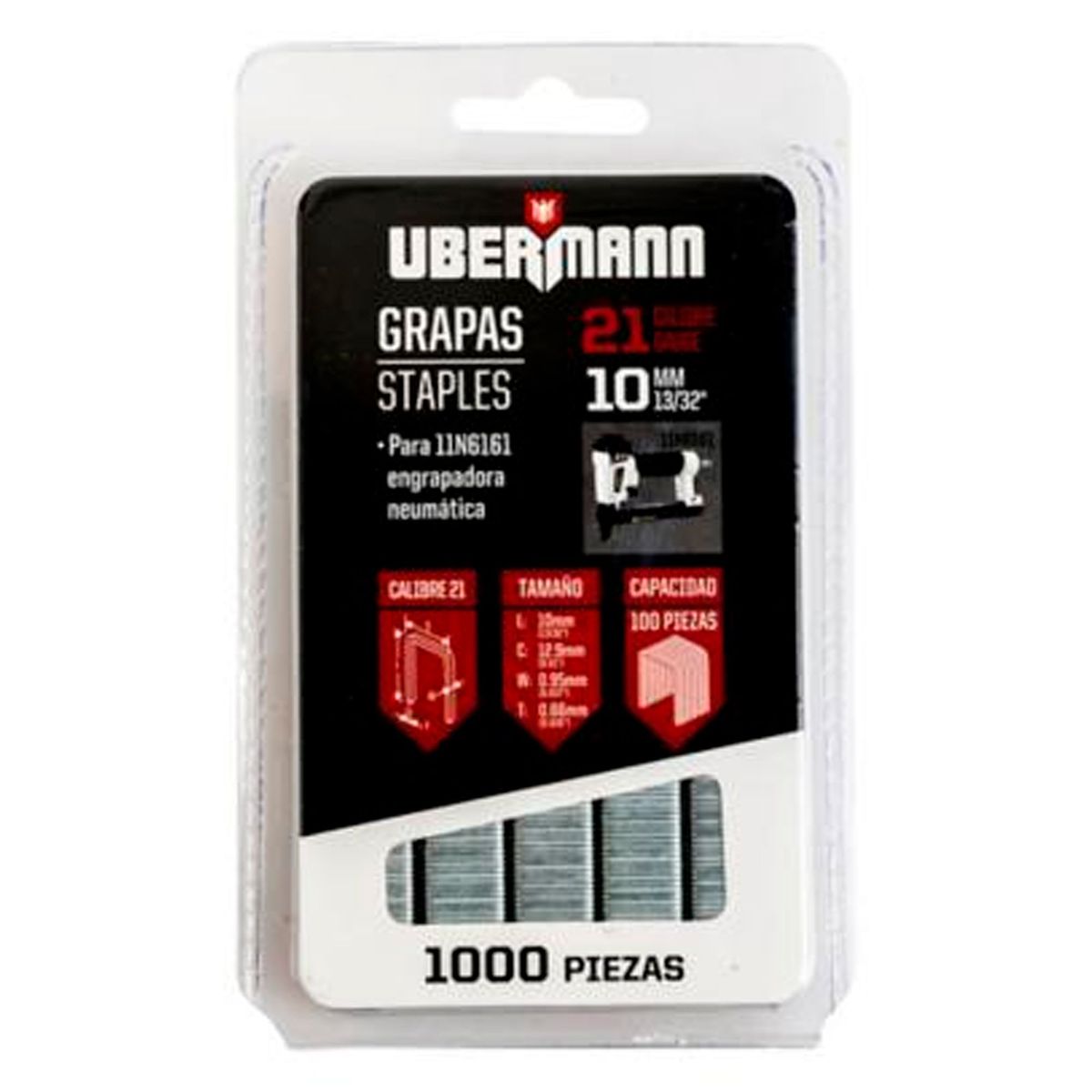 UBERMANN - Grapas Acero 10mm Cal21 1000 Pzs Ubermann