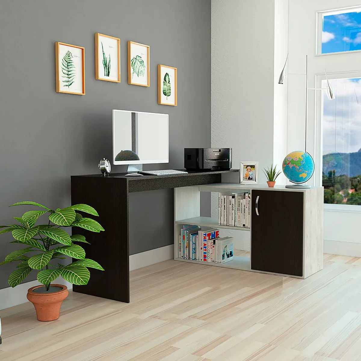 TUHOME - Escritorio en L Negro Melamina Axis