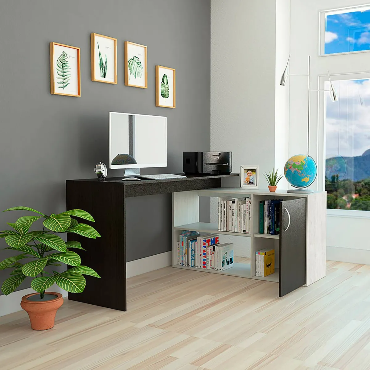 TUHOME - Escritorio en L Negro Melamina Axis