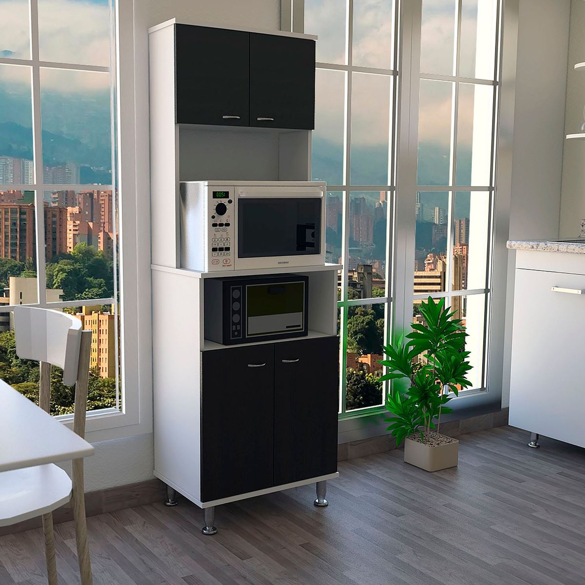 TUHOME - Mueble Microondas Kitchen 4 Puertas Blanco Wengue