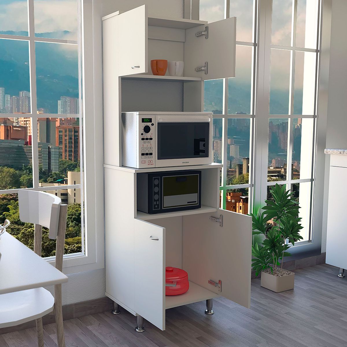 TUHOME - Mueble Microondas Kitchen 4 Puertas Blanco