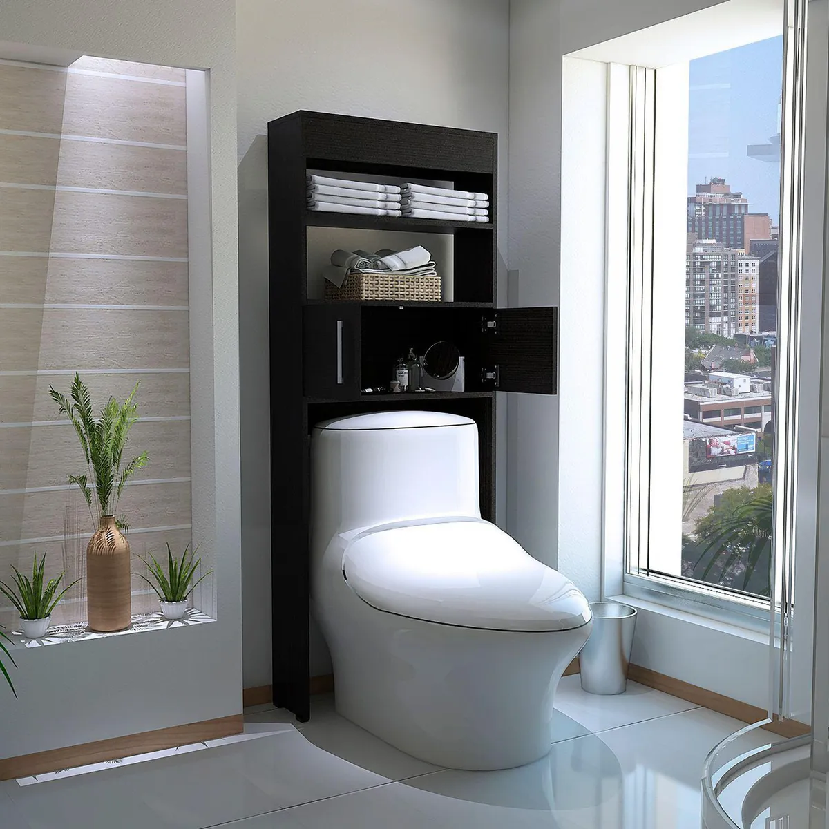 TUHOME - Mueble de Baño Organizador sobre Inodoro Madrid Wengue