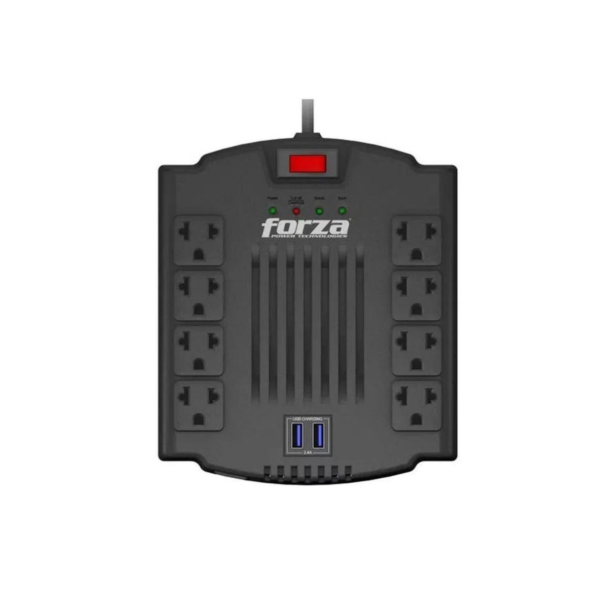 FORZA - Estabilizador 8 Tomas + 2 Puertos USB 1200VA 600W