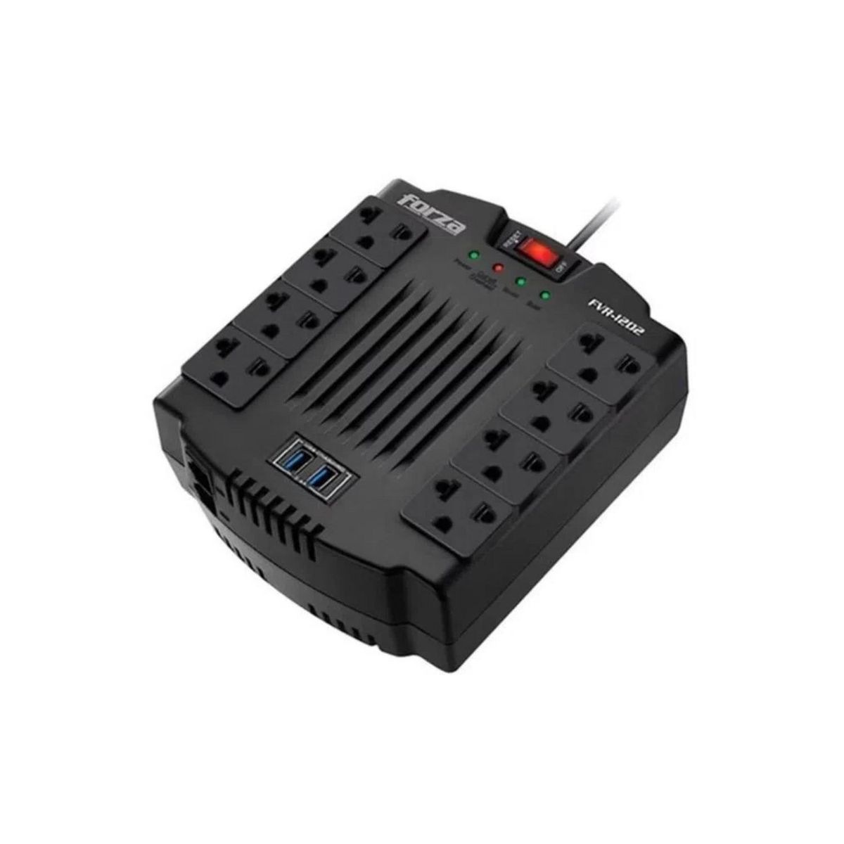 FORZA - Estabilizador 8 Tomas + 2 Puertos USB 1200VA 600W