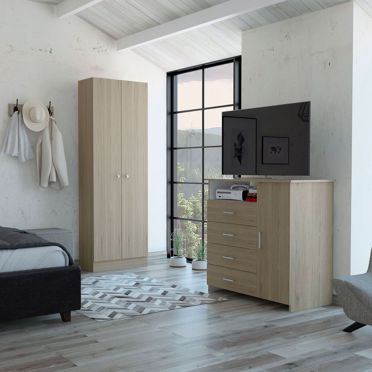 TUHOME - Combo Ropero 2 Puertas + Cómoda 4 Cajones Dreams