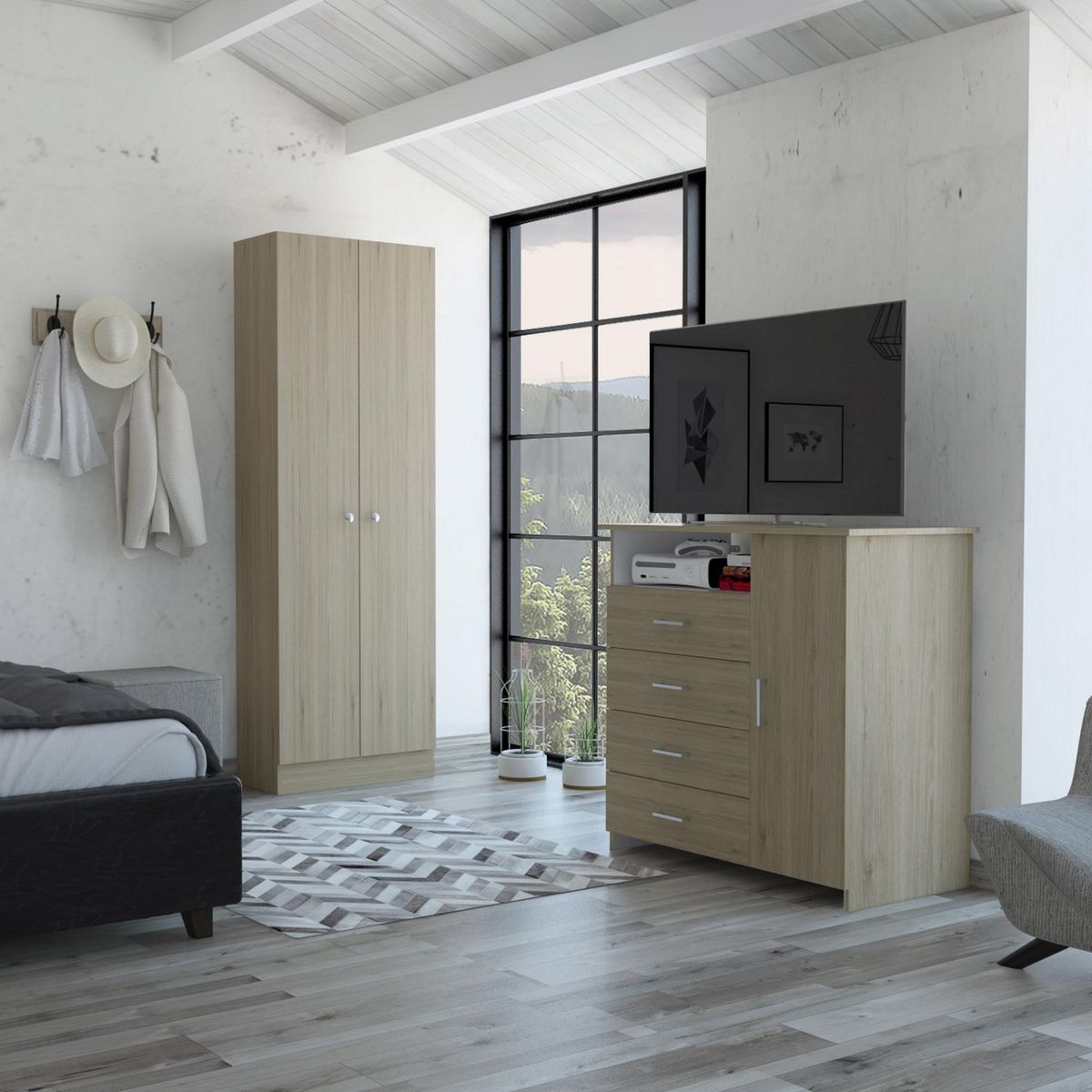 TUHOME - Combo Ropero 2 Puertas + Cómoda 4 Cajones Dreams