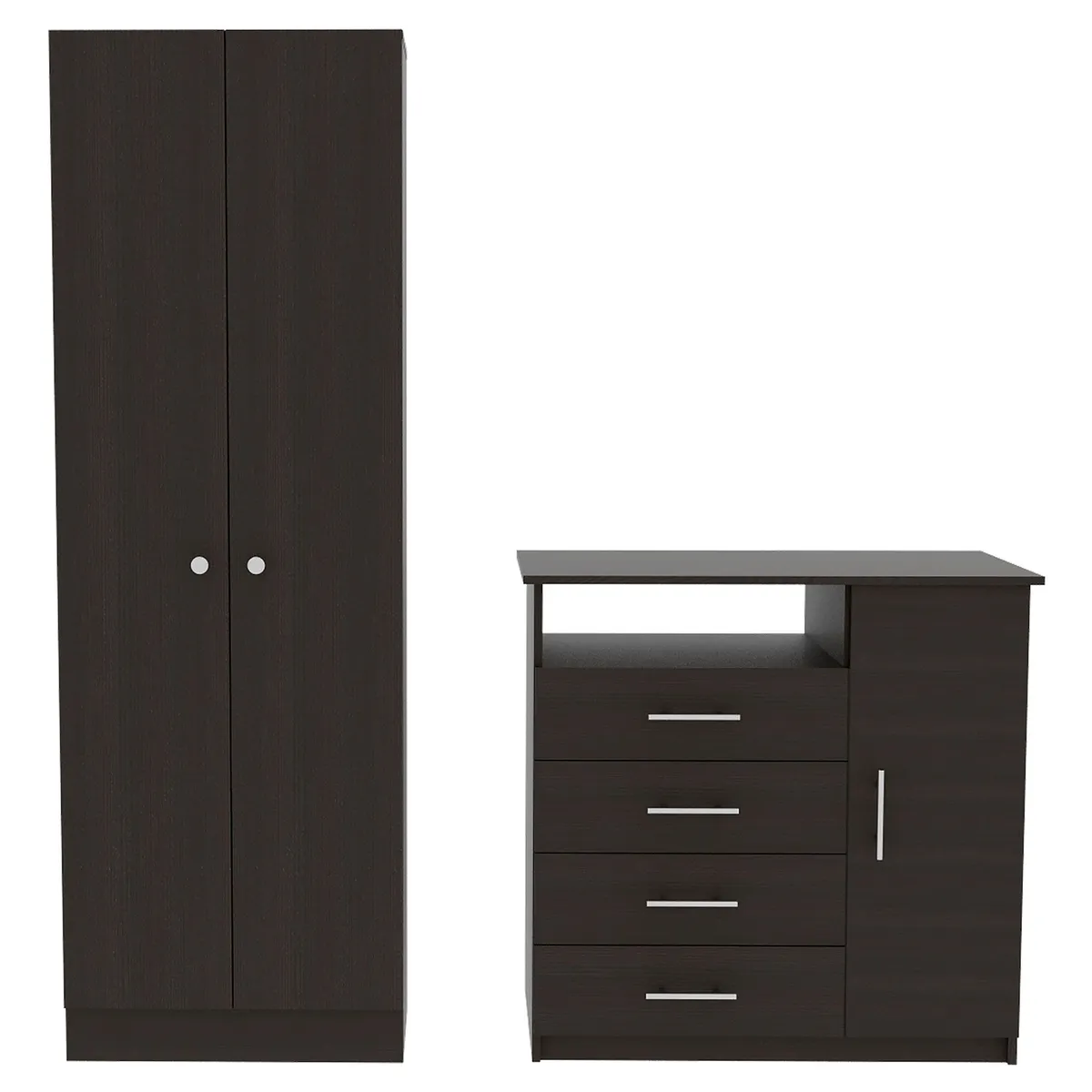 TUHOME - Combo Ropero 2 puertas + Cómoda 1 puerta 4 cajones TV 40" Negro