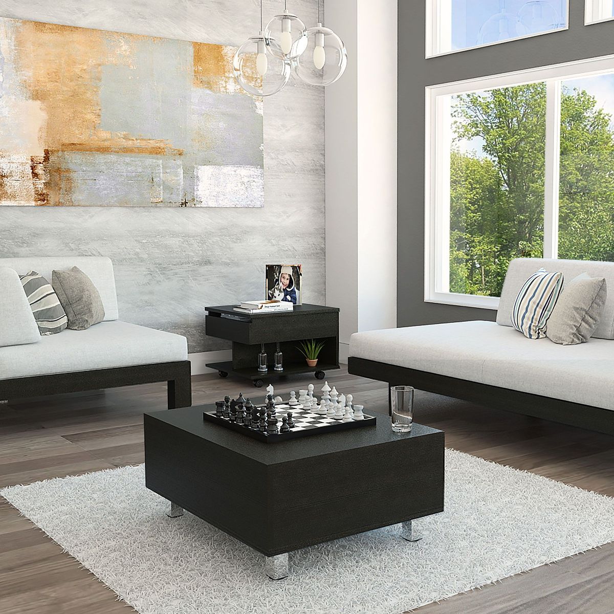 TUHOME - Combo Mesa de Centro Funcional + Mesa Lateral Negro