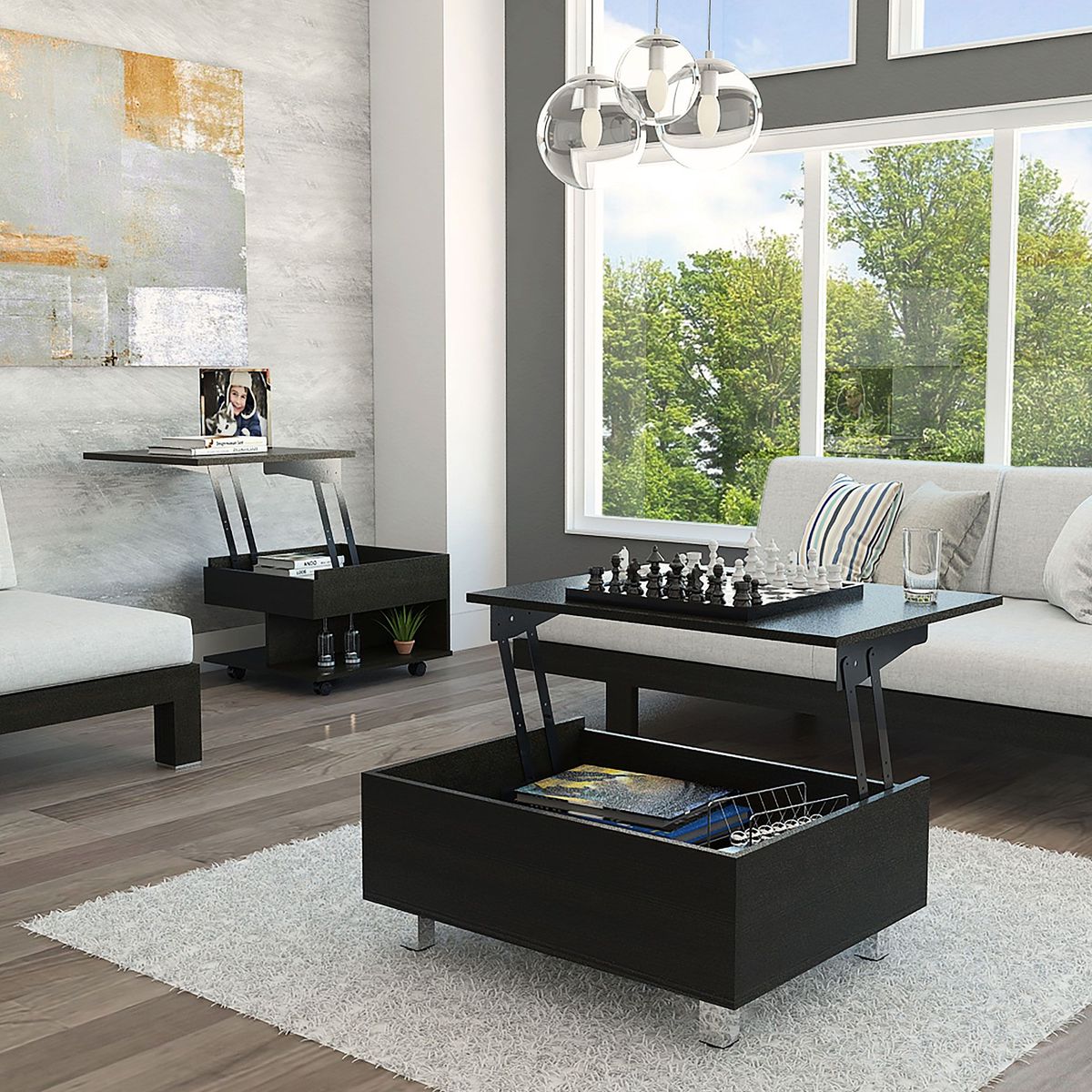 TUHOME - Combo Mesa de Centro Funcional + Mesa Lateral Negro