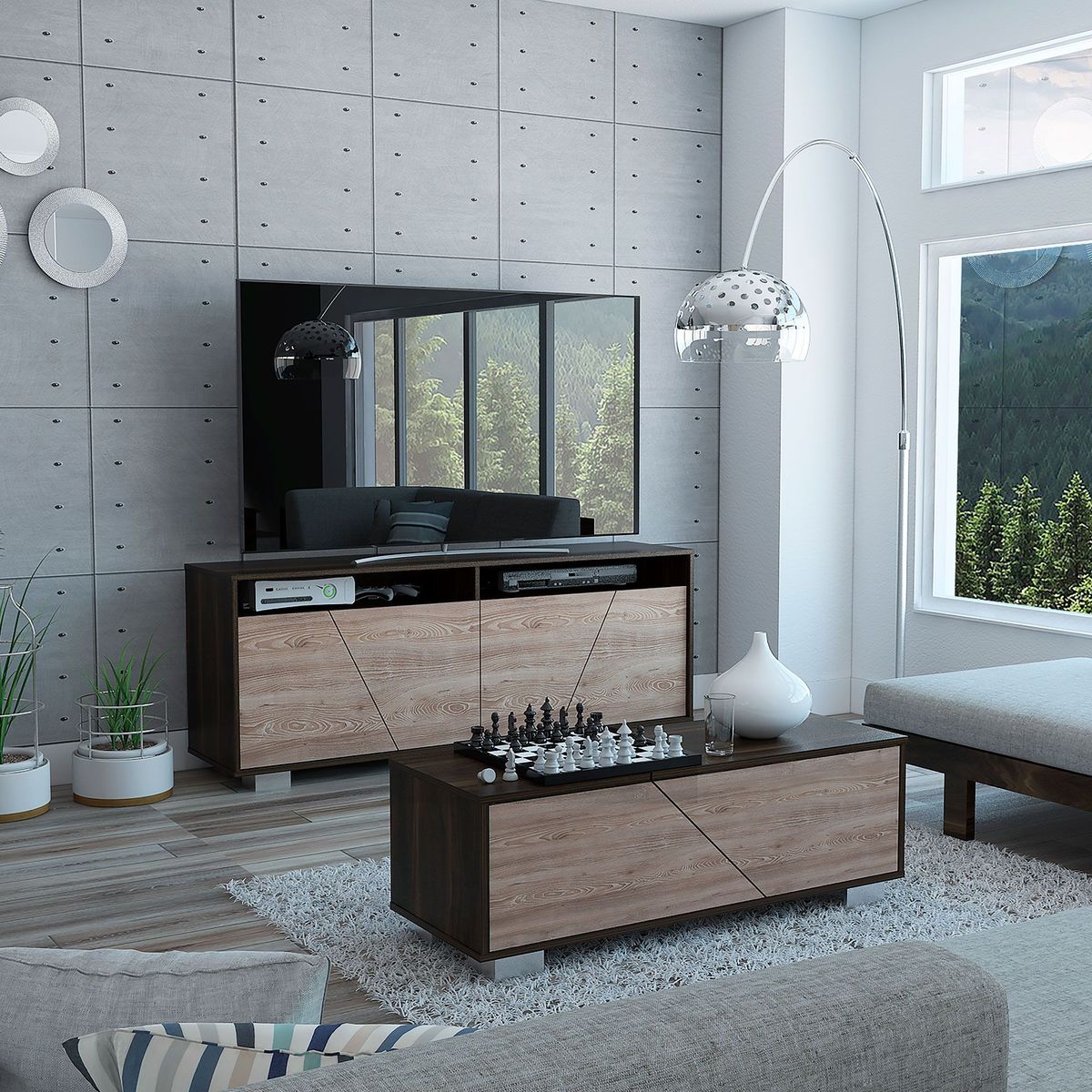 TUHOME - Combo Mesa de TV 70" + Mesa de Centro Fraktal