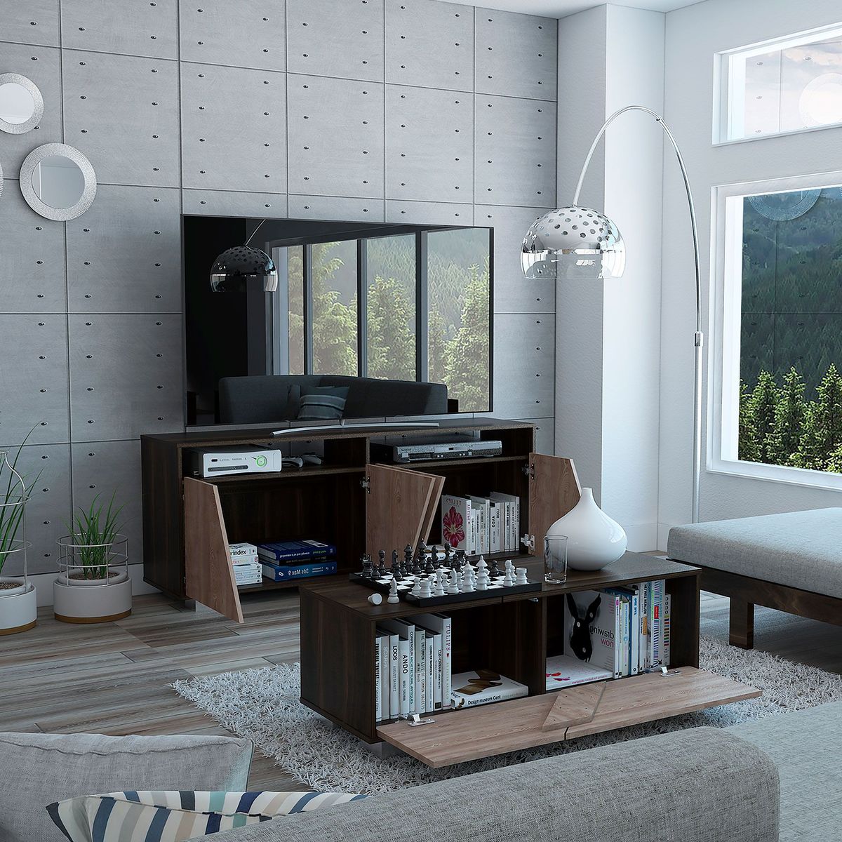 TUHOME - Combo Mesa de TV 70" + Mesa de Centro Fraktal