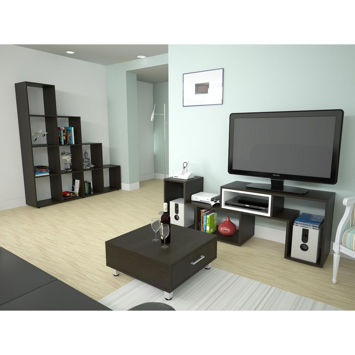 TUHOME - Combo Mesa de TV 40" + Estante Librero + Mesa de Centro Beijing