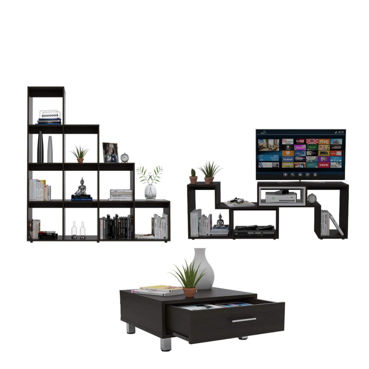 TUHOME - Combo Mesa de TV 40" + Estante Librero + Mesa de Centro Beijing