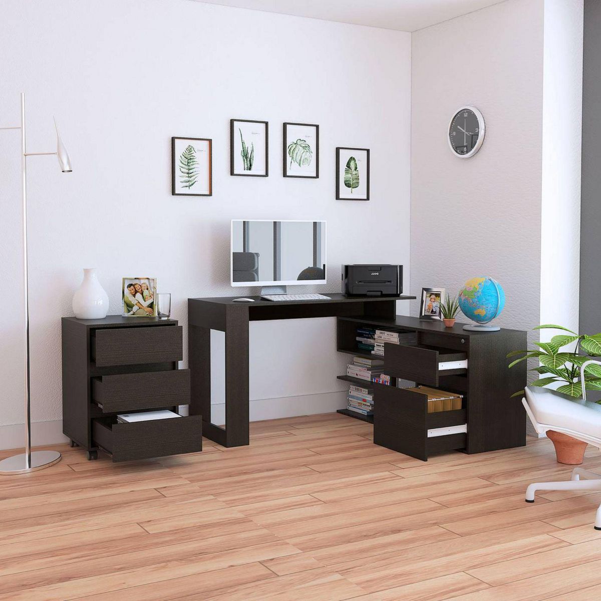 TUHOME - Combo Escritorio en L Melamina + Archivador Wengue C11