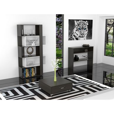 Combo Biblioteca Cubo + Mesa de Centro Beijing + Mueble Auxiliar Negro