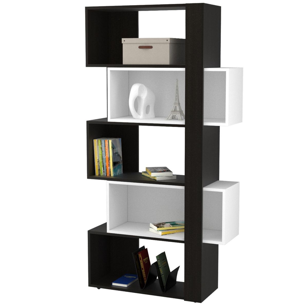TUHOME - Combo Biblioteca Cubo + Mesa de Centro Beijing + Mueble Auxiliar Negro