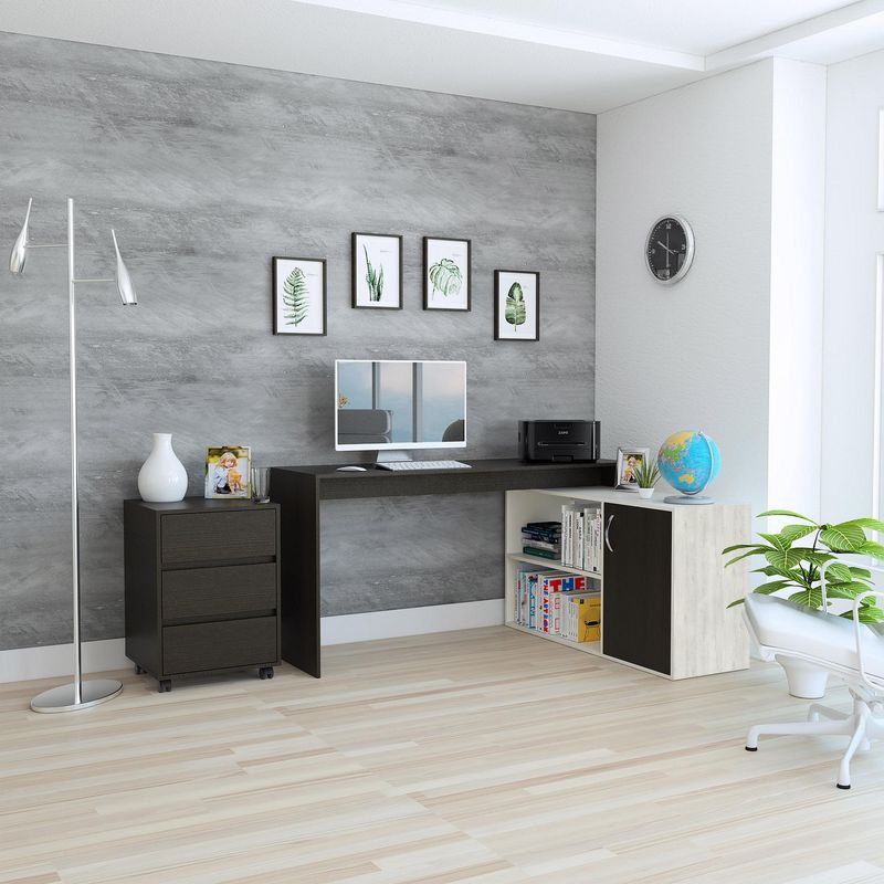 TUHOME - Escritorio en L Melamina + Archivador Negro Office