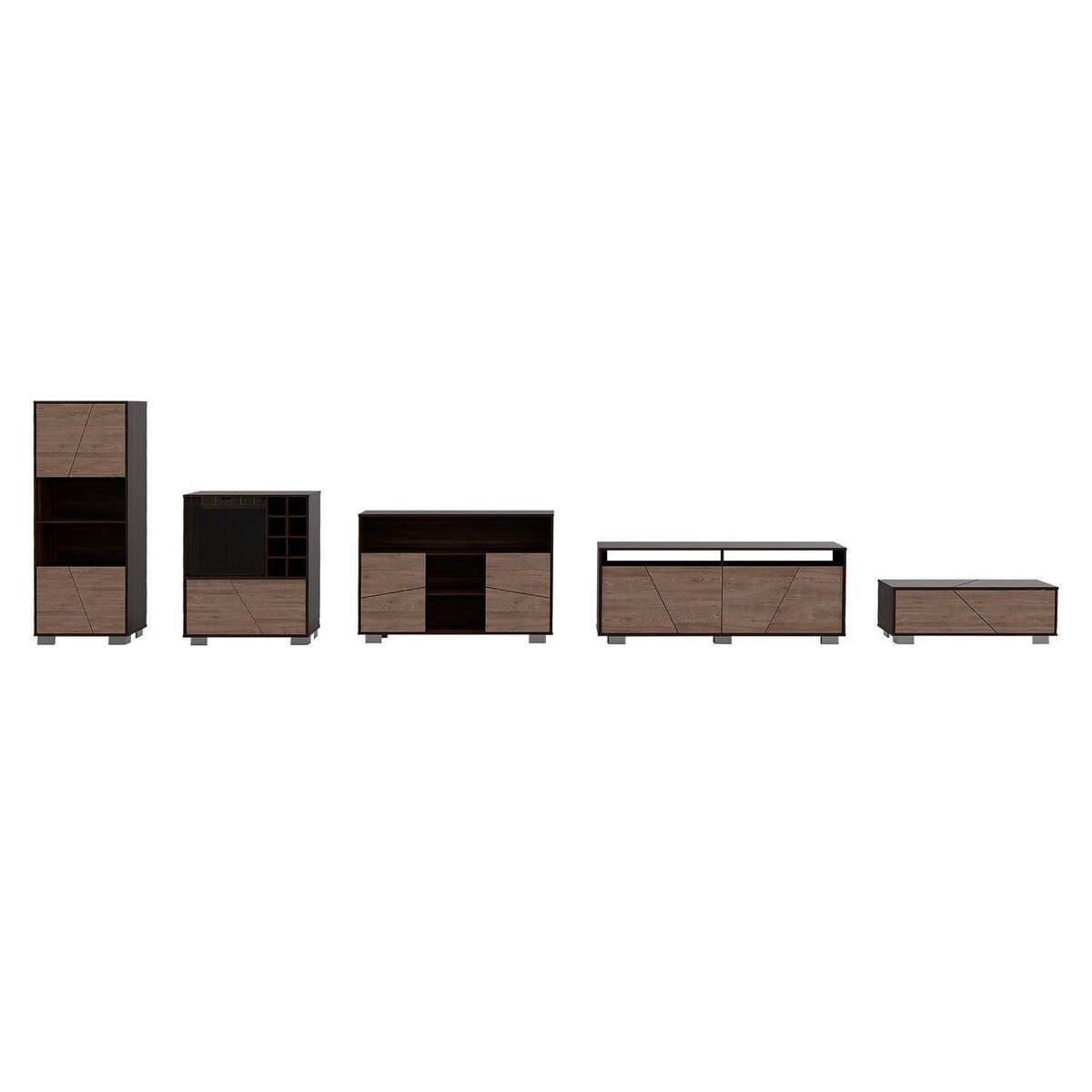 TUHOME - Combo Mesa TV + Biblioteca + Bar + Mesita de Centro Habano