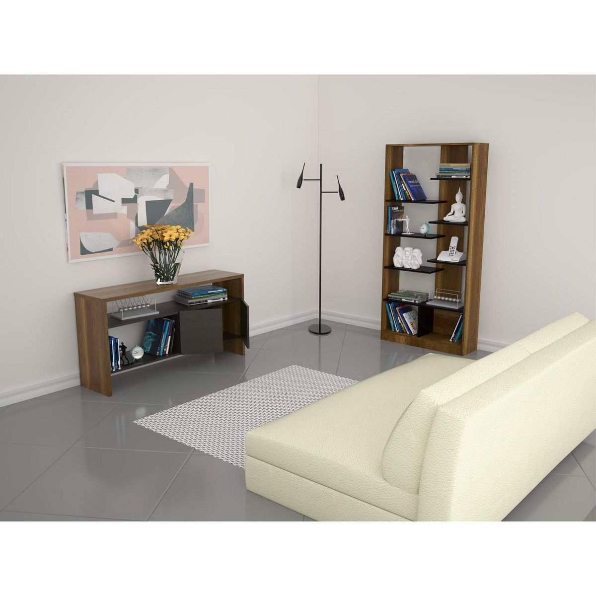 TUHOME - Combo Biblioteca 10 Repisas + Mueble Auxiliar Caramelo