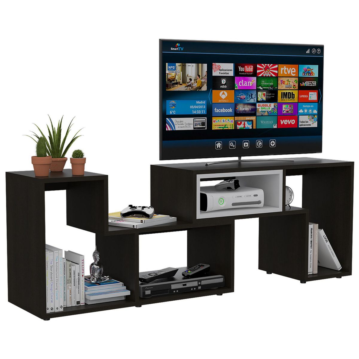 TUHOME - Combo Mesa de TV 40" Beijing + Biblioteca 7 Repisas + Mueble Auxiliar