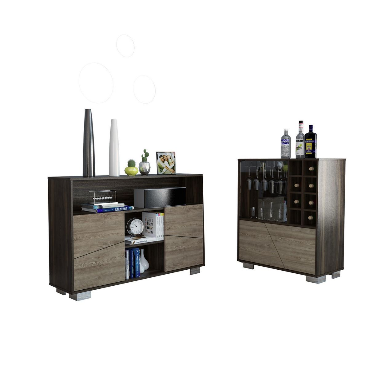 TUHOME - Combo Bar Bajo + Mueble Auxiliar Fraktal Habano/Miel