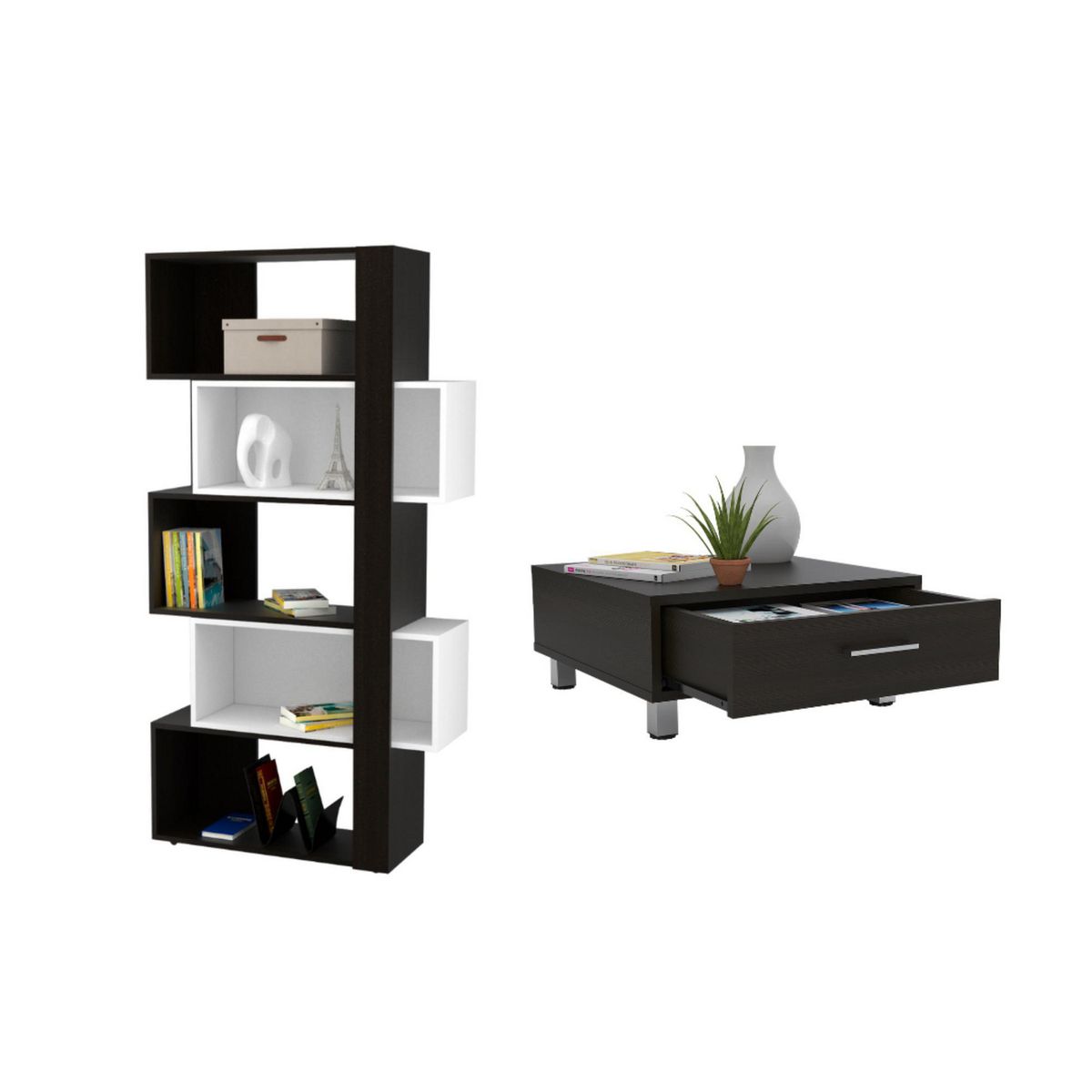 TUHOME - Combo Estante Librero + Mesa de Centro Beijing