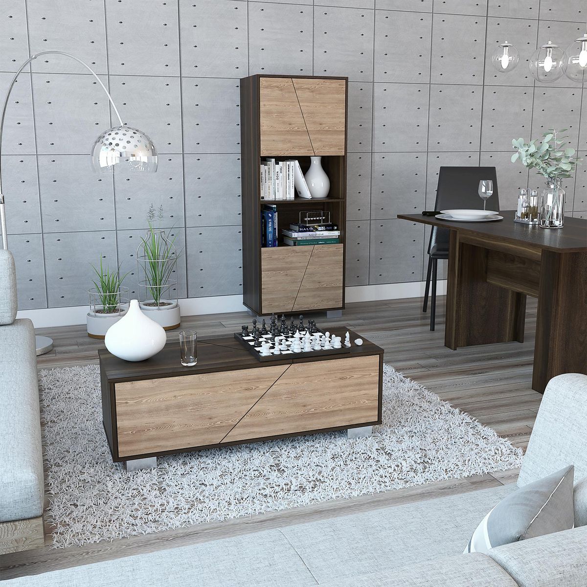 TUHOME - Biblioteca 5 Repisas + Mesa de Centro Fraktal