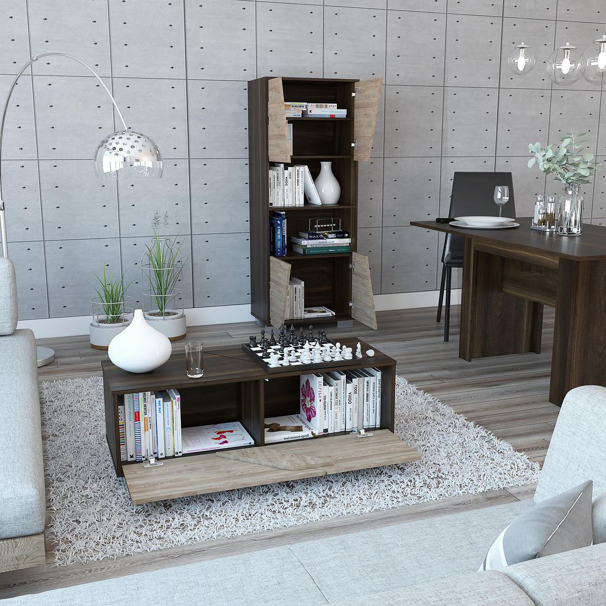 TUHOME - Biblioteca 5 Repisas + Mesa de Centro Fraktal