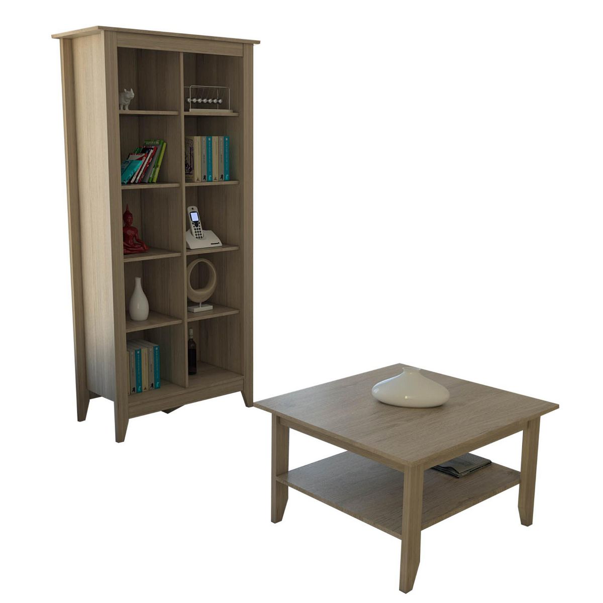 TUHOME - Combo Estante Librero + Mesa de Centro Essential