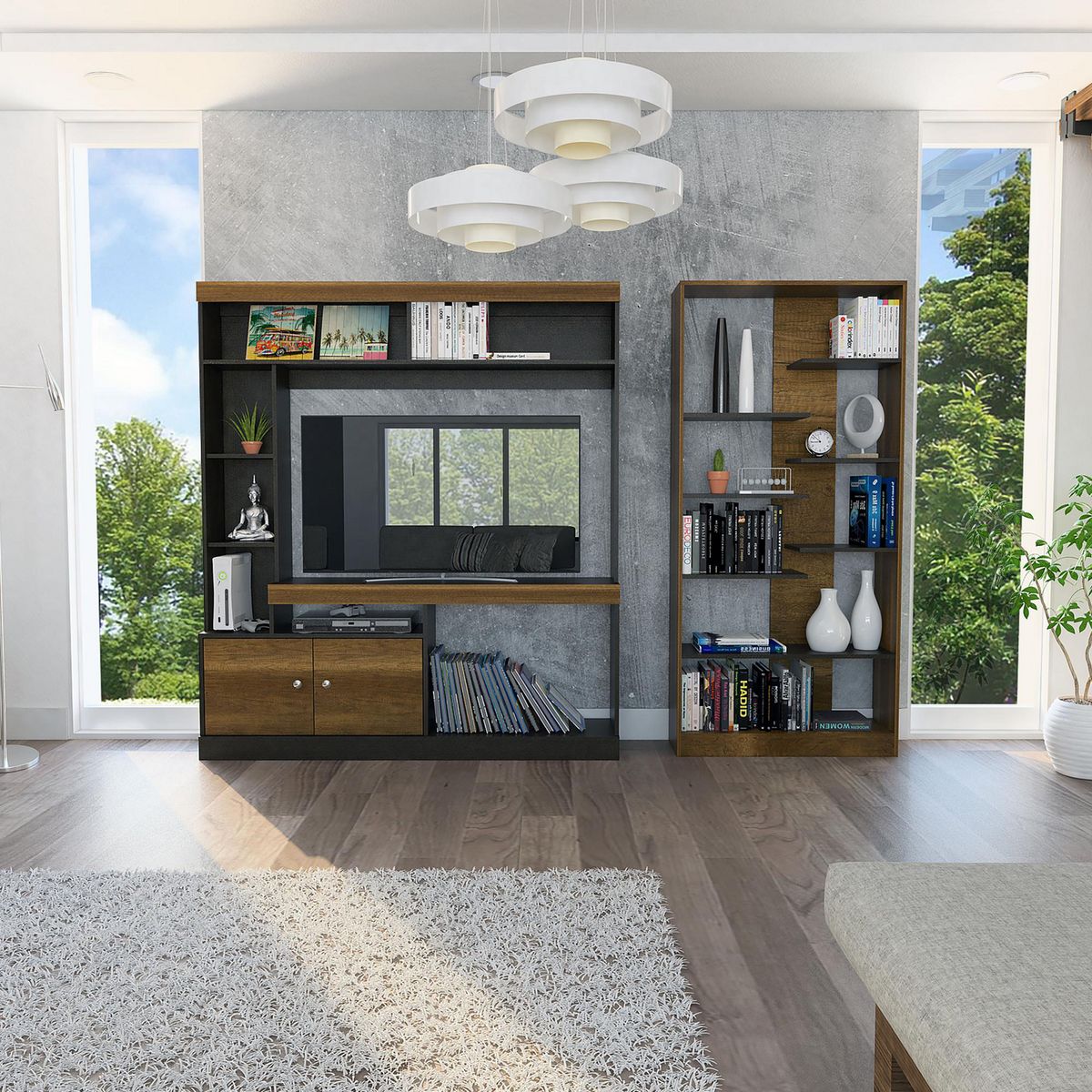 TUHOME - Combo Centro de Entretenimiento TV 52" + Biblioteca Caramelo/Wengue