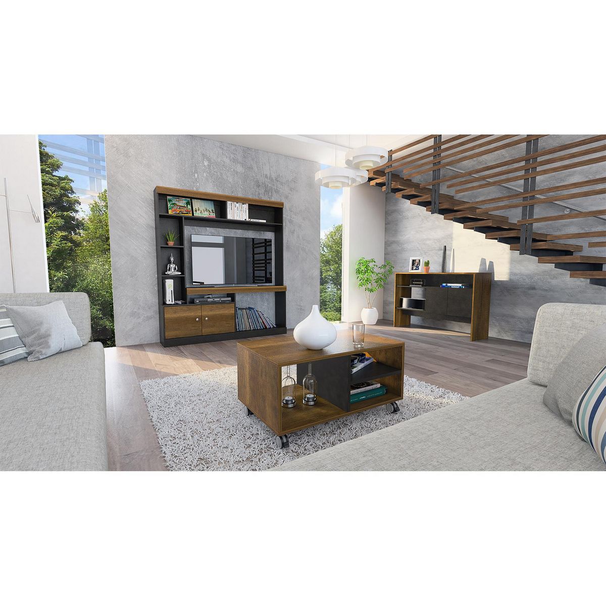 TUHOME - Combo Centro de Entretenimiento 52" + Mesa de Centro + Mueble Auxiliar