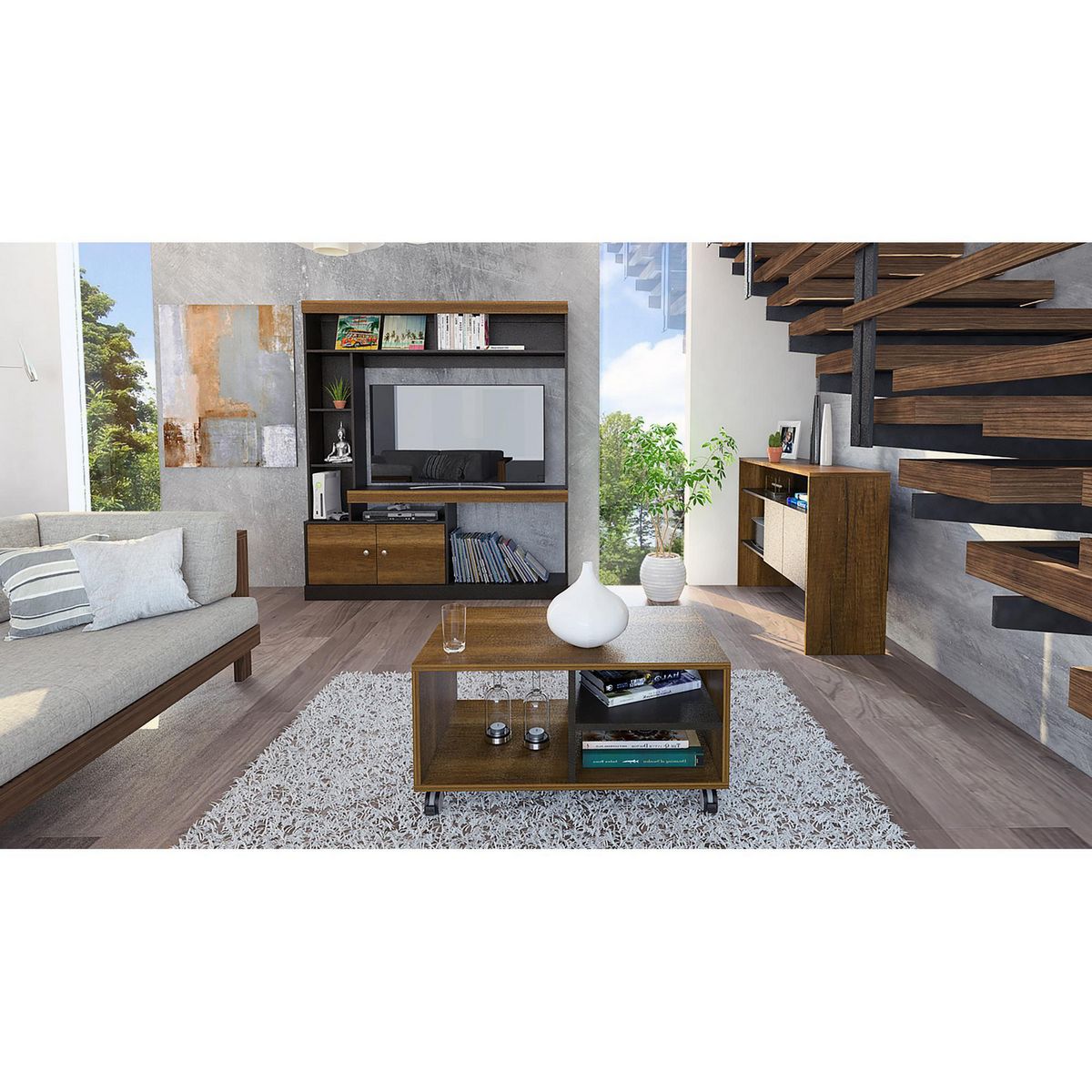 TUHOME - Combo Centro de Entretenimiento 52" + Mesa de Centro + Mueble Auxiliar