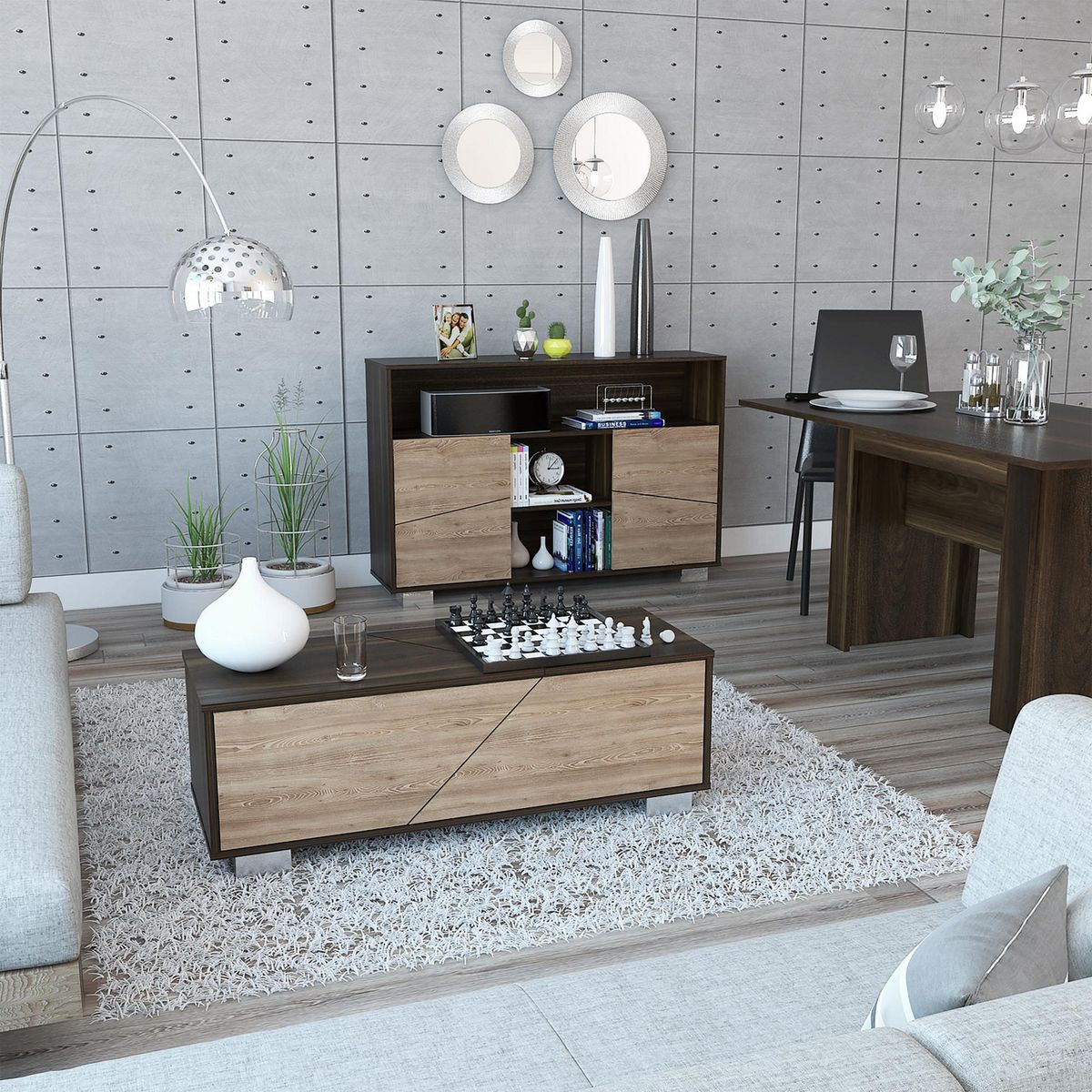 TUHOME - Combo Recibidor + Mesa de Centro Fraktal Habano/Miel