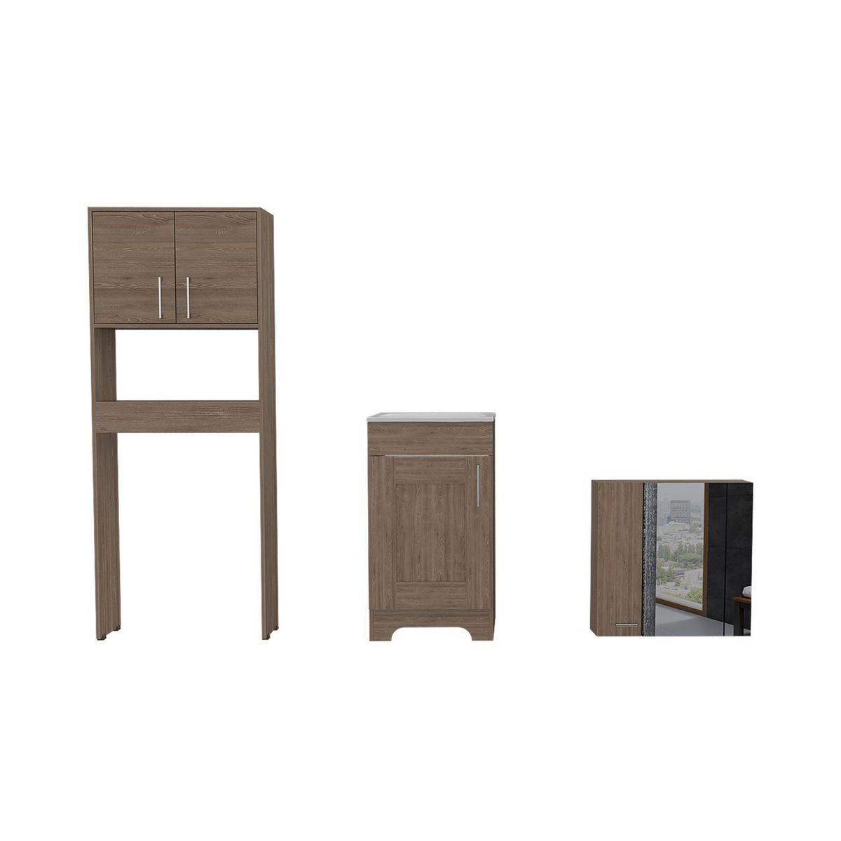 TUHOME - Combo Mueble de Baño Vanitorio + Botiquin + Organizador sobre Inodoro Barcelona Miel