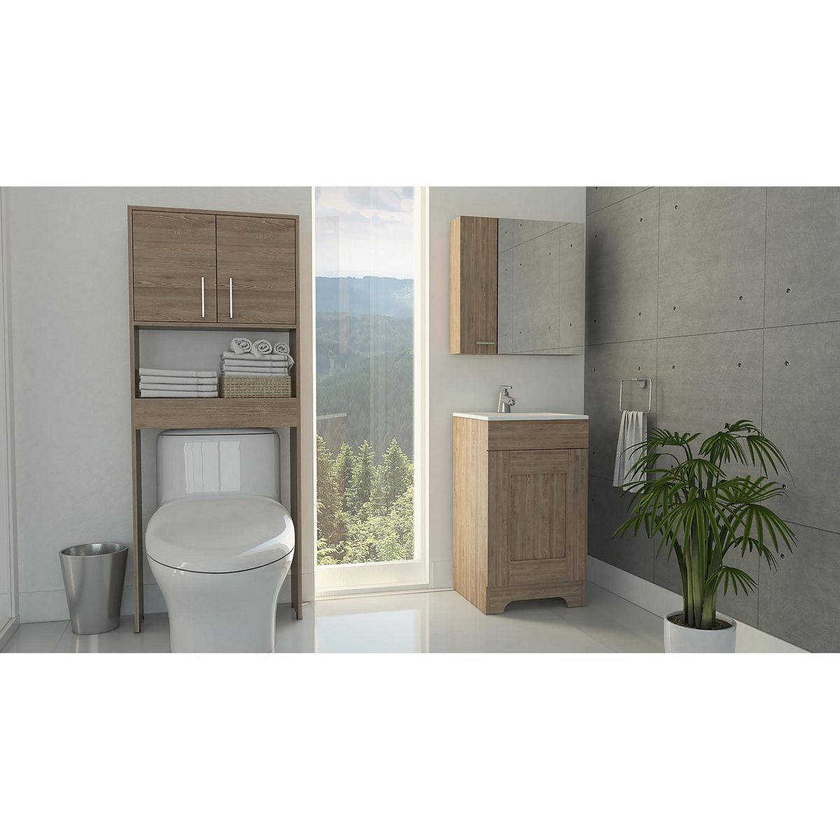 TUHOME - Combo Mueble de Baño Vanitorio + Botiquin + Organizador sobre Inodoro Barcelona Miel